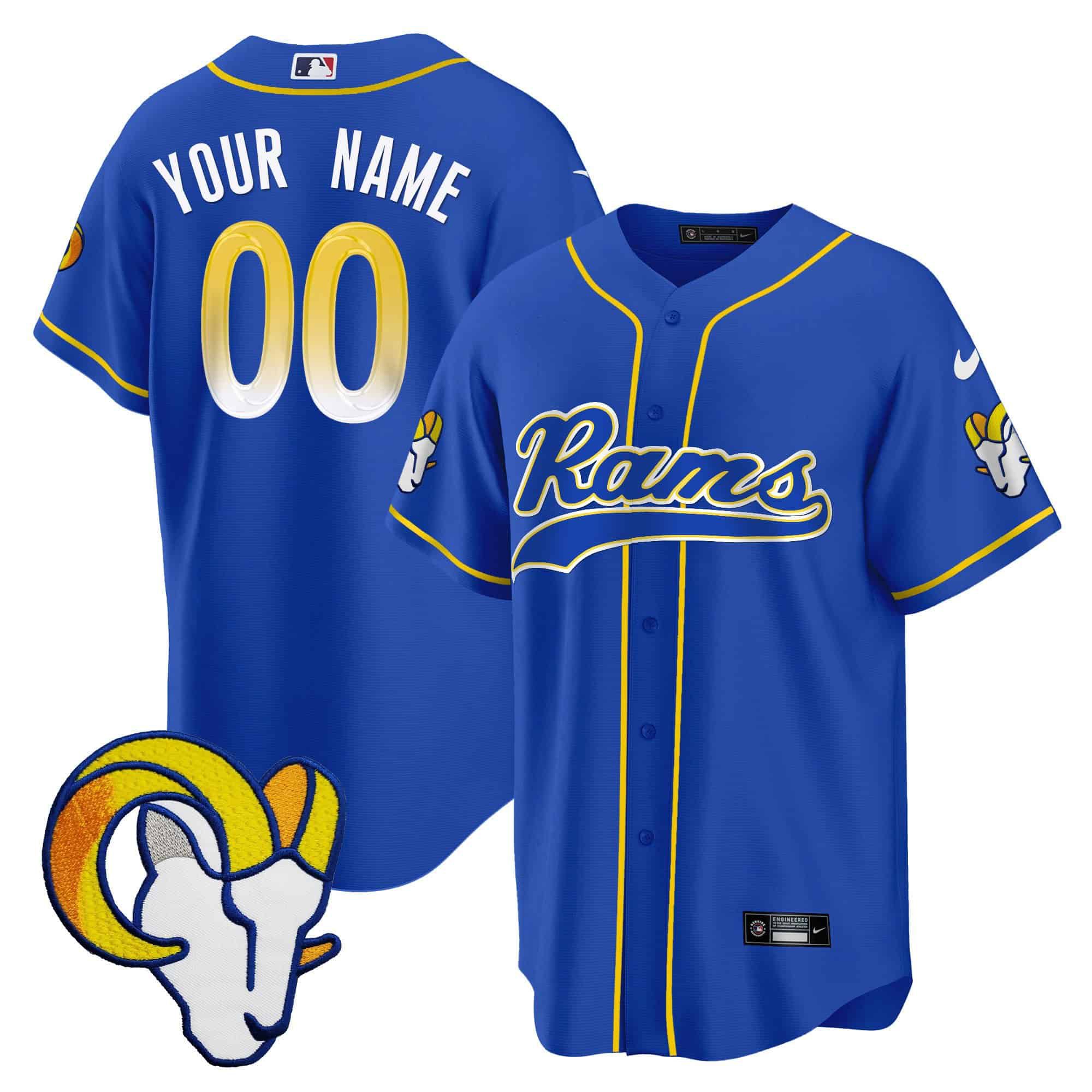 Men Los Angeles Rams Blue 2024 Nike Baseball Custom NFL Jersey style 1->customized nfl jersey->Custom Jersey